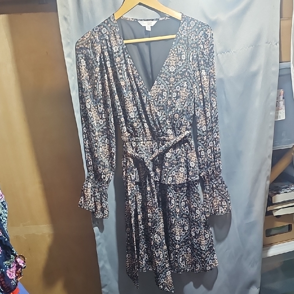 LC Lauren Conrad Navy Floral Long Sleeve Dress